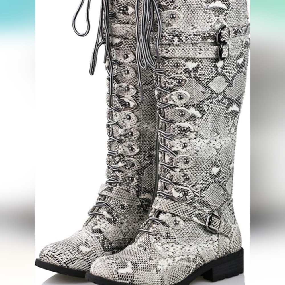 ShoBeautiful Snake Print Knee High Boots Size 10 Womens